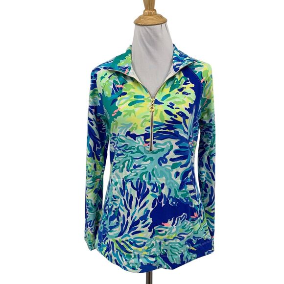 Lilly Pulitzer Top Womens XS Extra Small Multi UPF 50 Skipper Half Zipper Gold - Picture 1 of 14